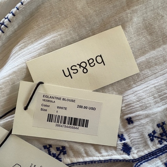 NWT ba&sh Cotton Embroidered Boho Eglantine Blouse White, Blue, Size Small - Picture 13 of 15
